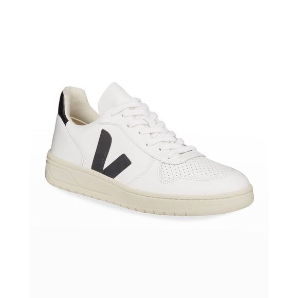 Veja Women's White Black V-10 CWL Lace Up Leather Sneaker Shoes Size 9 NWOT - Picture 1 of 11